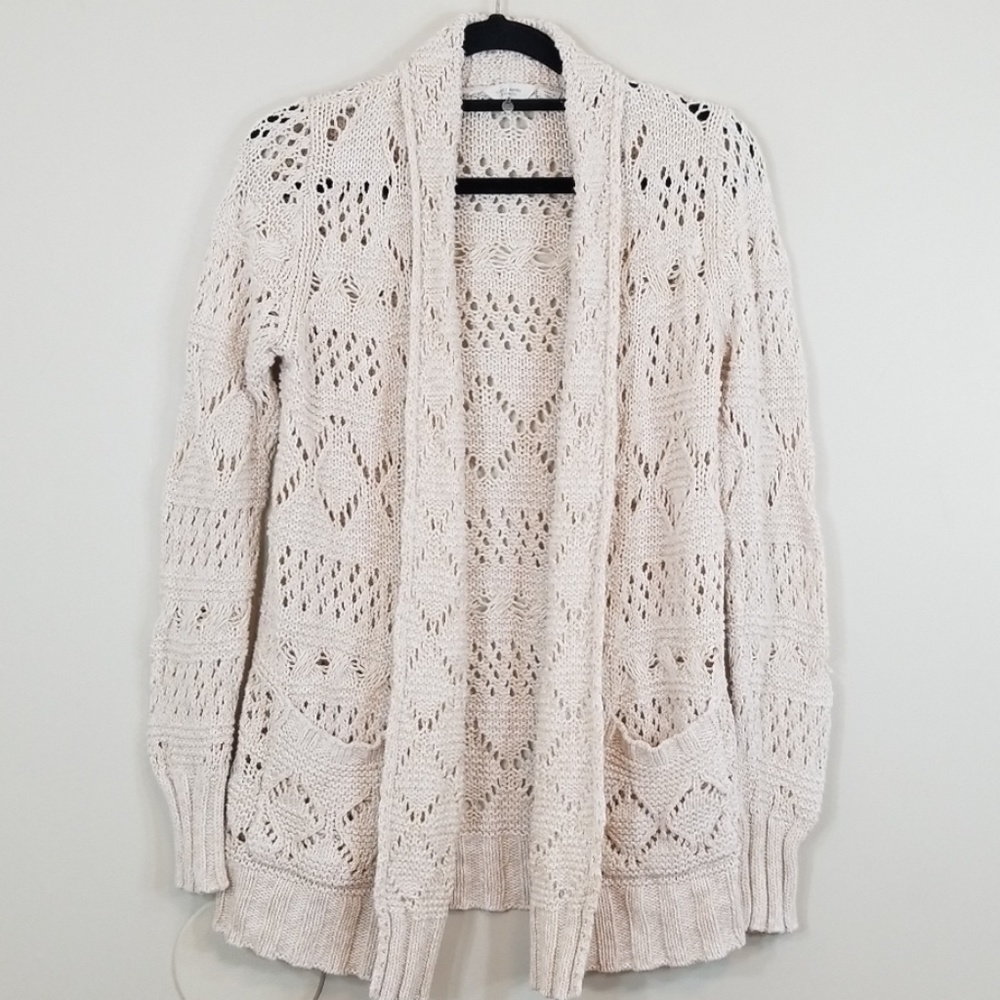 Lucky Brand Ivory Lace Open Front Knit Cardigan